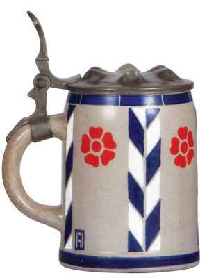 Stoneware stein, .5L, hand-painted, marked M. & W. Gr., signed L. Hohlwein, Art Nouveau, pewter lid, mint. - 3