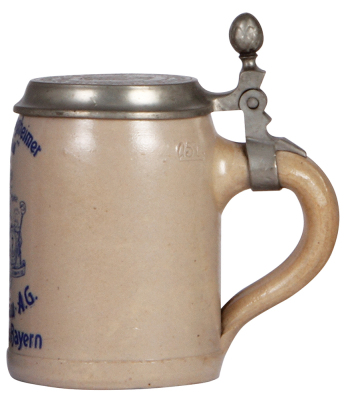 Stoneware stein, .5L, transfer, Kloster Langheimer Urbräu und Bürgerbräu, Lichtenfels Bayern, matching impressed pewter lid, mint. - 2