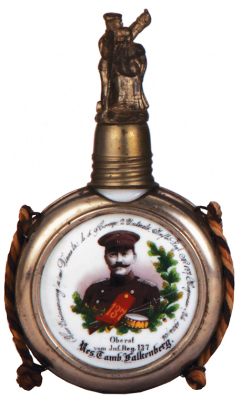 Regimental flask, .25L, porcelain, 9. Comp., Inft. Regt. Nr. 137, Hagenau, 1904 - 1906, named to: Res. Tamb. Falkenberg, mint.