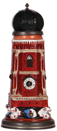 Character stein, 1.0L, 13.5'' ht., porcelain, marked Martin Pauson, München, Frauenkirche Tower, handle break glued.