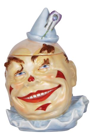 Character stein, .5L, porcelain, marked Musterschutz, made by Schierholz, c.1980s, made from original mold, Clown, mint.