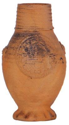Stoneware jug, 7.0'' ht., medallion, dated 1585, probably late 1800s, very good condition.