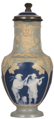 Mettlach stein, 1.5L, 11.8'' ht., 2607, cameo, inlaid lid, mint.