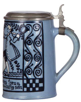 Pottery stein, 1.0L, faience glaze, signed F. Ringer, pewter lid, mint. - 2