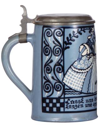 Pottery stein, 1.0L, faience glaze, signed F. Ringer, pewter lid, mint. - 3