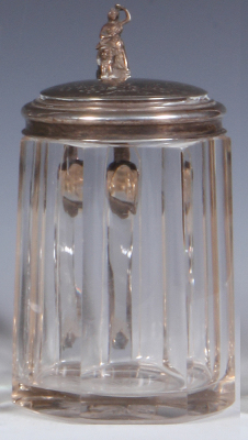 Glass stein, .5L, blown, faceted, silver lid, Bavarian thumblift, lid engraved: Schützen Club 1870 - 1871, mint.