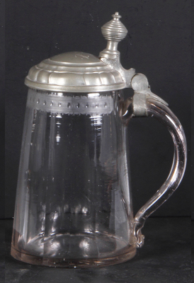 Glass stein, .5L, blown, faceted, c.1800, pewter lid, mint. - 2