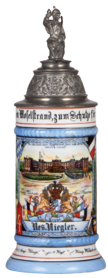 Regimental stein, .5L, 10.5'' ht., porcelain, 3. Comp., bayr. Inft. Regt. 4, Metz, 1900 - 1902, two side scenes, roster, lion thumblift, named to: Res. Riegler, mint.