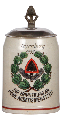 German military stein, .5L, stoneware, Labor Company, Nürnberg, 1935, metal lid, mint.