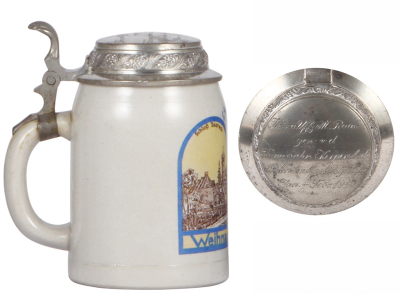 German military stein, .5L, stoneware, L. Sch. Btl. 529, 1940, pewter lid engraved with owner's name, Jan.-Feb. 1940, mint.  - 3