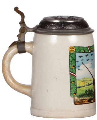 German military stein, .5L, stoneware, late 1930s, flak scene, pewter lid with relief helmet, inscription: Uffz. Corps II Flak II, owner's name, scratches on lid. A DETAILED PHOTO OF THE LID IS AVAILABLE, PLEASE EMAIL YOUR REQUEST. - 3