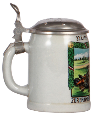 German military stein, .5L, stoneware, c.1940, 22. E. [M.G.] Komp. Inft. Regt. 95, pewter lid is an old replacement, body mint.  - 3