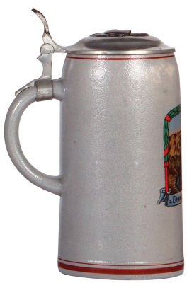 German military stein, 1.0L, stoneware, late 1930s, machine gun scene, pewter lid with relief helmet, mint. A DETAILED PHOTO OF THE LID IS AVAILABLE, PLEASE EMAIL YOUR REQUEST. - 3