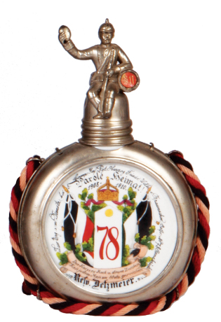 Regimental flask, .25L, porcelain, 5. Comp., Inft. Regt. Nr. 78, Osnabruck, 1908 - 1910, named to: Resv. Detzmeier, mint.