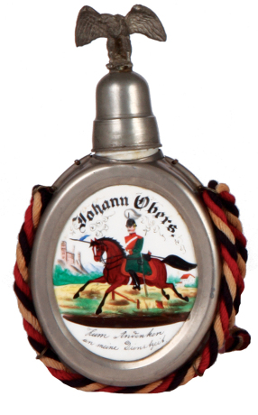 Regimental flask, .25L, porcelain, 5. Esc., 4. Chevauleger, Augsburg, 1896 - 1899, named to: Johann Obers, mint.