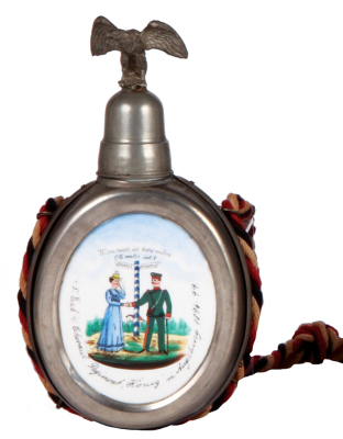 Regimental flask, .25L, porcelain, 5. Esc., 4. Chevauleger, Augsburg, 1896 - 1899, named to: Johann Obers, mint. - 2