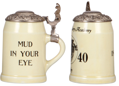 Two porcelain steins, .5L, transfer & hand-painted, marked Nassau China Company Trenton N.J., West Point Military Academy 1940, lidded, mint.  - 3