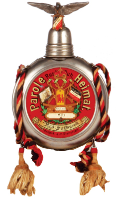 Regimental flask, .25L, glass & metal case, 2. Comp., Inft. Regt. Nr. 144, Metz, 1905 - 1907, named to: Res. Safsenroth, very good condition.