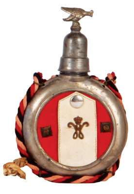 Regimental flask, .25L, glass & leather, Inft. Regt. Nr. 117, Mainz, 1895, named to: Reservist Schmutz, good used condition. - 2