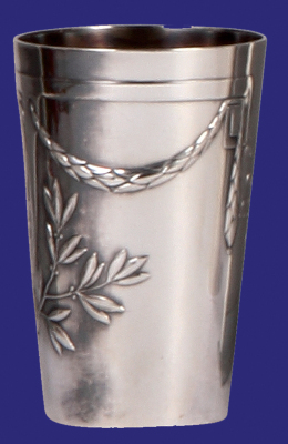 Silver beaker, 3.6" ht., marked 800, 135 grams, 1805 - 1905, 11. Inf. Regt. v. D. Tann [Bavarian], relief & engraved, mint. - 2