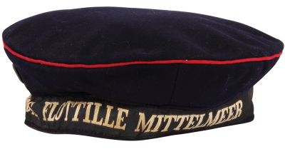 German Navy cap, cloth, Unterseeboots Flottille Mittelmeer, good used condition. - 3