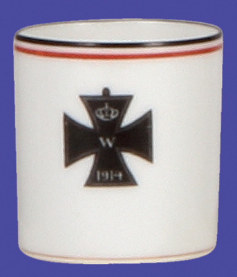 Porcelain cup & saucer, 2.1" ht., marked B, 1914, Iron Cross, mint; with, porcelain plaque, 3.7" x 3.9", marked with scepter, Berlin, mint. - 2