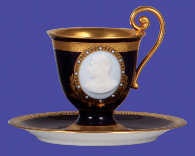 Porcelain cup & saucer, 5.2" ht., marked Hutschenreuther, Wilhelm II, Aus Großer Zeit, 1914 -1916, mint.