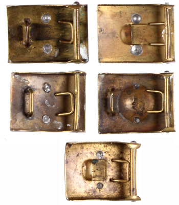 Five German military belt buckles, 2.5" x 1.9", some wear, over-all good condition. - 2